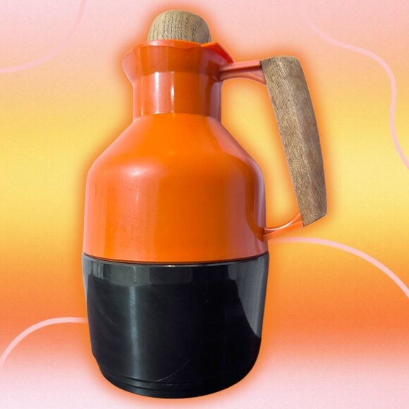 Vintage MCM Orange Black Teak Handle & Stopper G. Rosendahl Swedish Thermos - Picture 1 of 16